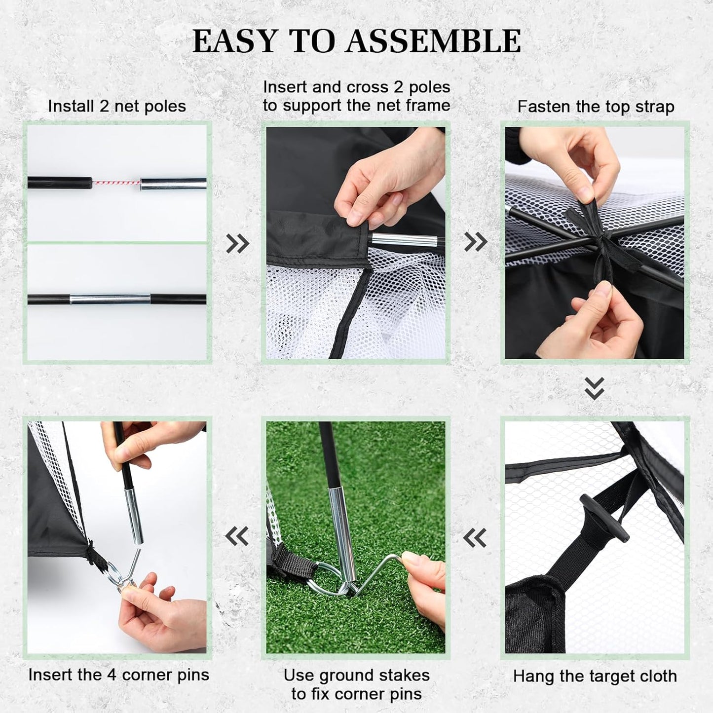 Golf Net with Noise Reduction Design, 10X7Ft, Black, Nylon, Golf Hitting Net System, Practice Net with Tri-Turf Mat