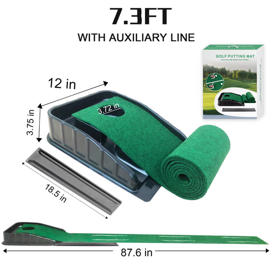 Indoor Golf Putting Mat with Auto-Ball Return and Alignment Guides Golf Putting Green