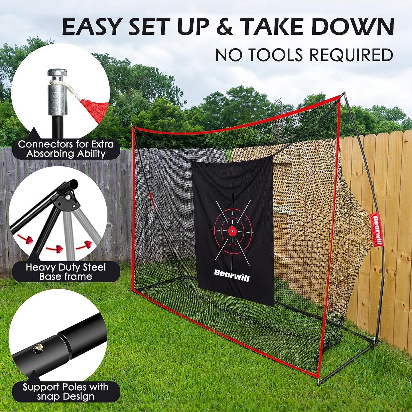 Golf Net, 10X7Ft Heavy Duty Golf Practice Nets with Mat, Target Cloth, 8 Tees, 6 Balls, Carry Bag for Backyard Driving Chipping Indoor Outdoor Training