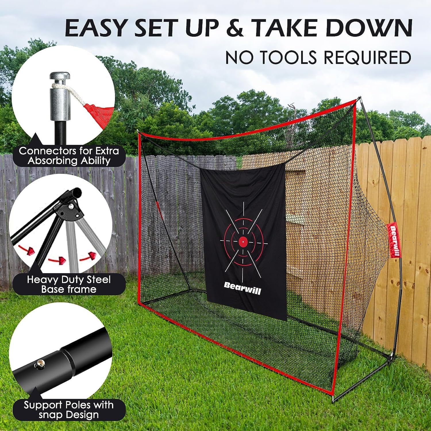 Golf Net, 10X7Ft Heavy Duty Golf Practice Nets with Mat, Target Cloth, 8 Tees, 6 Balls, Carry Bag for Backyard Driving Chipping Indoor Outdoor Training