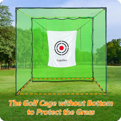 Golf Cage Net with Steel Frame and Target: 10X10X10FT Heavy Duty Practice Net for Backyard Driving & Indoor Driving Range Outdoor Training