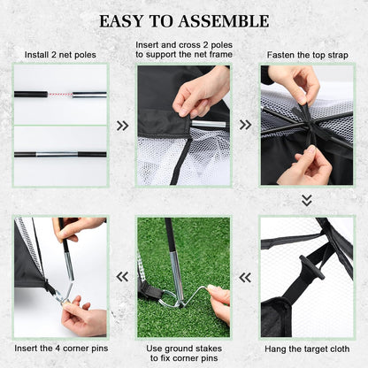 Golf Net with Noise Reduction Design, 10X7Ft, Black, Nylon, Golf Hitting Net System, Practice Net with Tri-Turf Mat