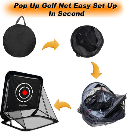 Golf Pop-Up Hitting Cage: 8X7X7Ft Practice Net with Target Portable Backyard Garage Training for Driving Chipping Swing Beginners & Golf Enthusiasts