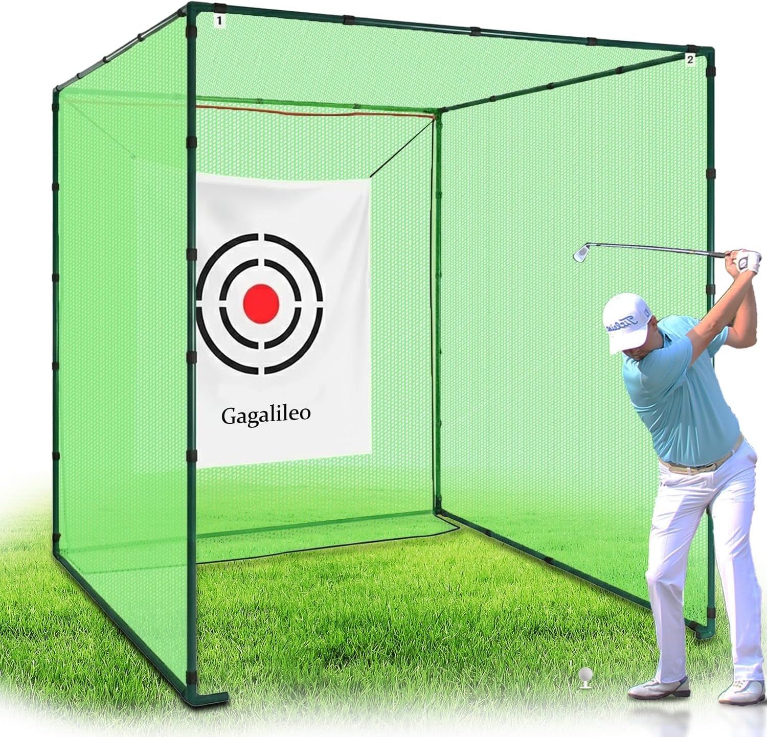 Golf Cage Net with Steel Frame and Target: 10X10X10FT Heavy Duty Practice Net for Backyard Driving & Indoor Driving Range Outdoor Training