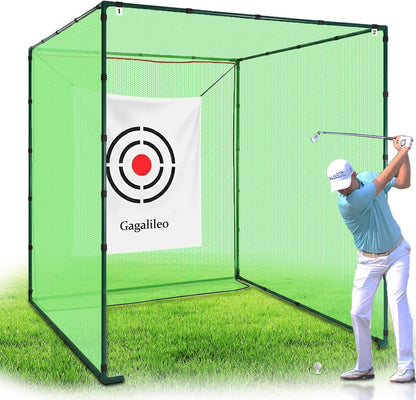 Golf Cage Net with Steel Frame and Target: 10X10X10FT Heavy Duty Practice Net for Backyard Driving & Indoor Driving Range Outdoor Training
