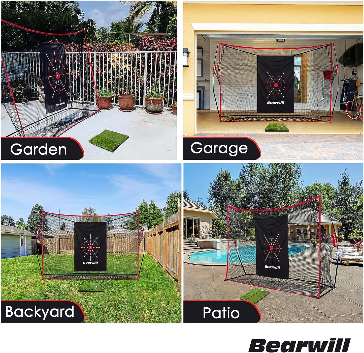 Golf Net, 10X7Ft Heavy Duty Golf Practice Nets with Mat, Target Cloth, 8 Tees, 6 Balls, Carry Bag for Backyard Driving Chipping Indoor Outdoor Training