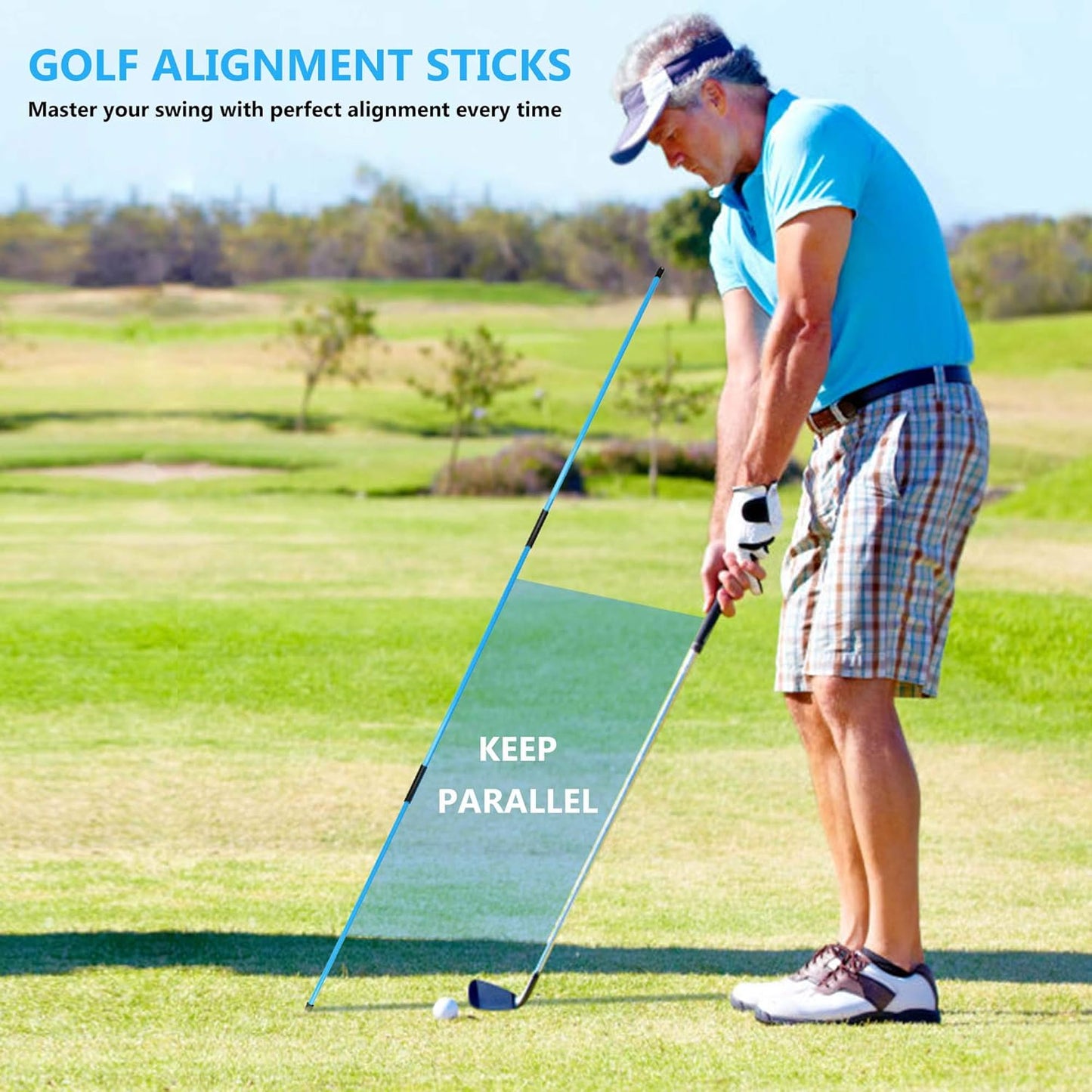 Golf Alignment Stick - Upgraded 48" Golf Sticks Training Aid 2 Pack for Aiming, Putting, Full Swing Trainer, Posture Corrector with Clear Tube Case Golf Gifts for Men Women Golfers