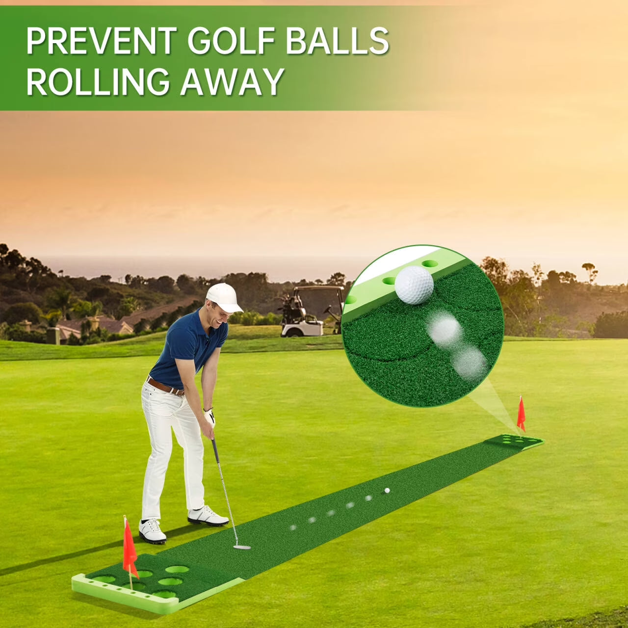 Golf Pong Hitting & Putting Mats with Front Border for Indoor & Outdoor, 8 Pieces