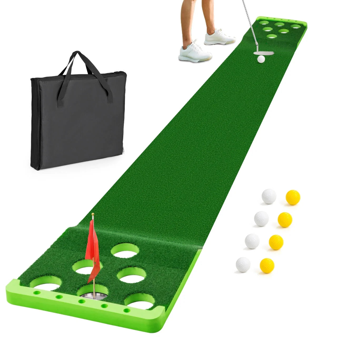 Golf Pong Hitting & Putting Mats with Front Border for Indoor & Outdoor, 8 Pieces