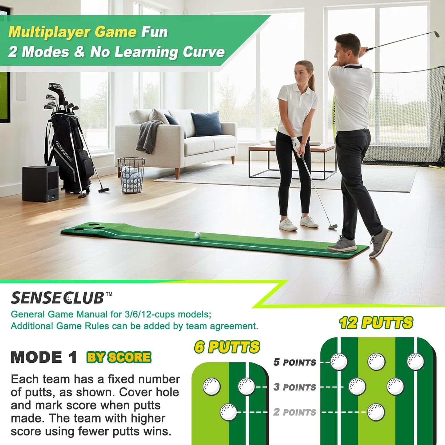 Indoor Putting Green, Foldable Putting Mat Golf Game Set, Golf Gifts for Men with Ball-Collect System