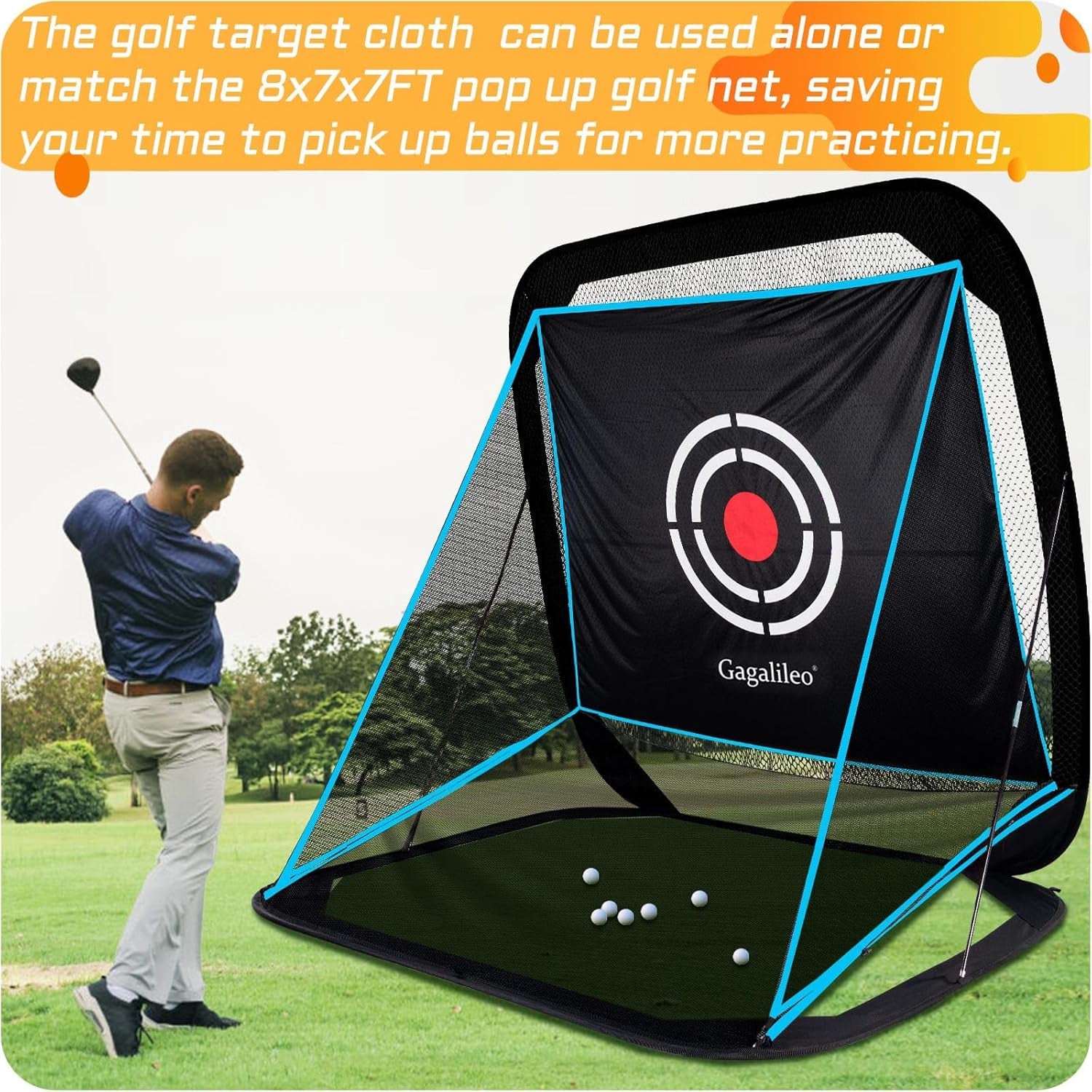 Golf Pop-Up Hitting Cage: 8X7X7Ft Practice Net with Target Portable Backyard Garage Training for Driving Chipping Swing Beginners & Golf Enthusiasts
