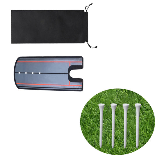 Golf Putting Alignment Mirror Portable Training Aid with 4X83Mm Wooden Tees Indoor Outdoor Practice Tool to Improve Putting Accu