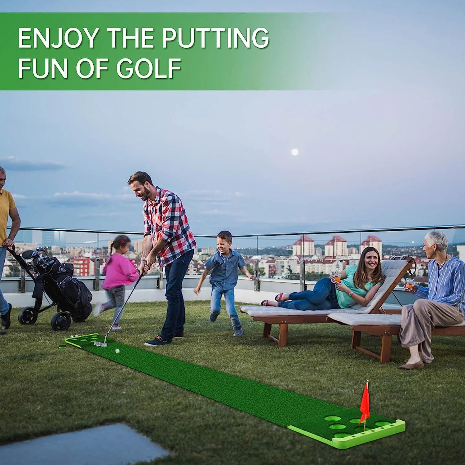 Golf Pong Hitting & Putting Mats with Front Border for Indoor & Outdoor, 8 Pieces