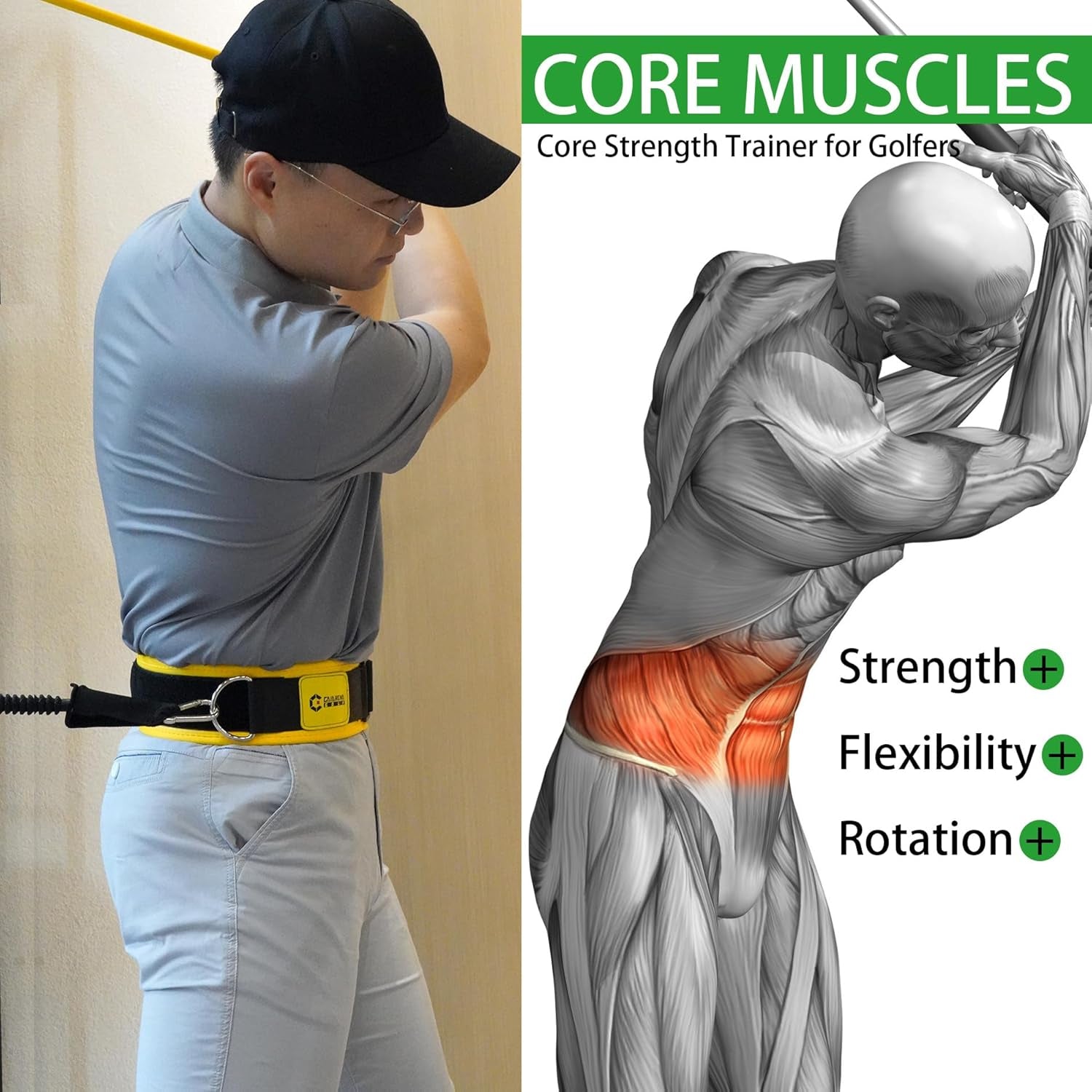 olf Core Strength Trainer Swing Power Training Equipment, Golfing Exercise Resistance Bands Indoor Golf Fitness Equipment to Improve Speed Strength Flexibility Rotation Swing Posture