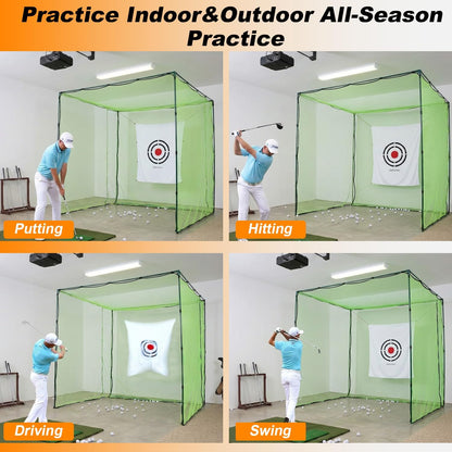Golf Cage Net with Steel Frame and Target: 10X10X10FT Heavy Duty Practice Net for Backyard Driving & Indoor Driving Range Outdoor Training