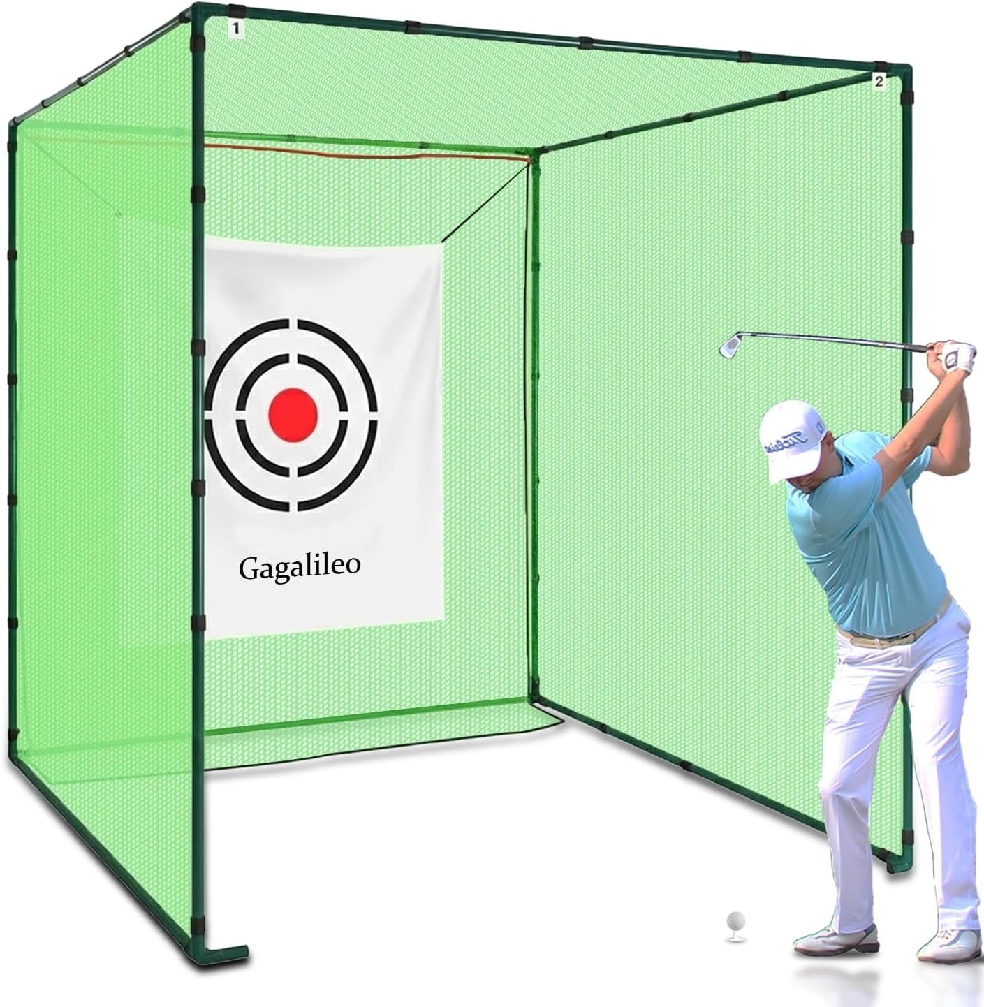 Golf Cage Net with Steel Frame and Target: 10X10X10FT Heavy Duty Practice Net for Backyard Driving & Indoor Driving Range Outdoor Training