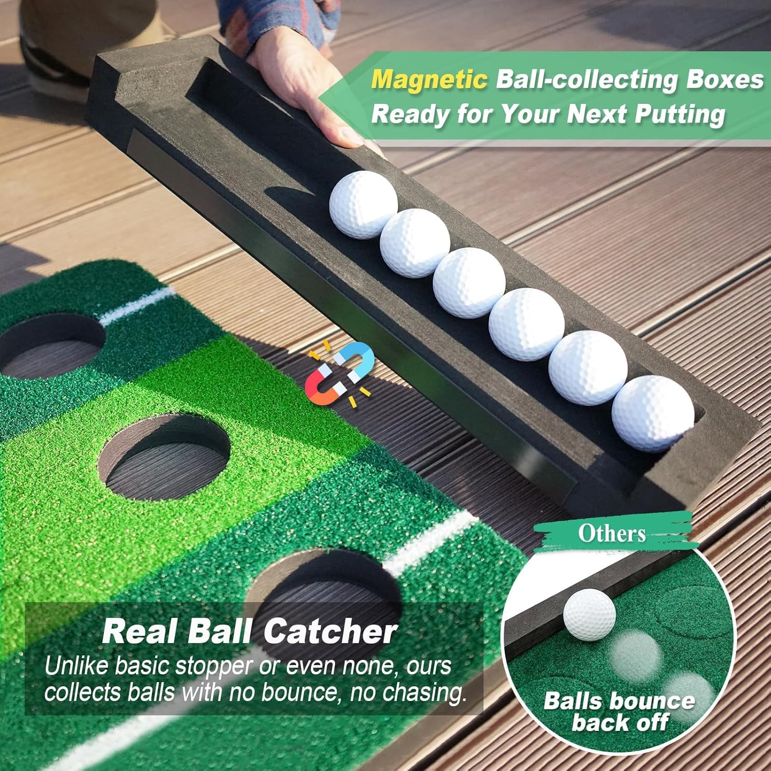 Indoor Putting Green, Foldable Putting Mat Golf Game Set, Golf Gifts for Men with Ball-Collect System