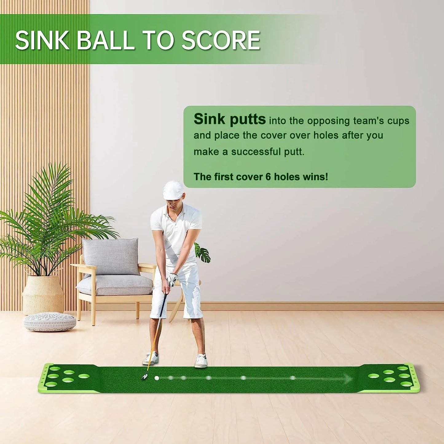 Golf Pong Hitting & Putting Mats with Front Border for Indoor & Outdoor, 8 Pieces
