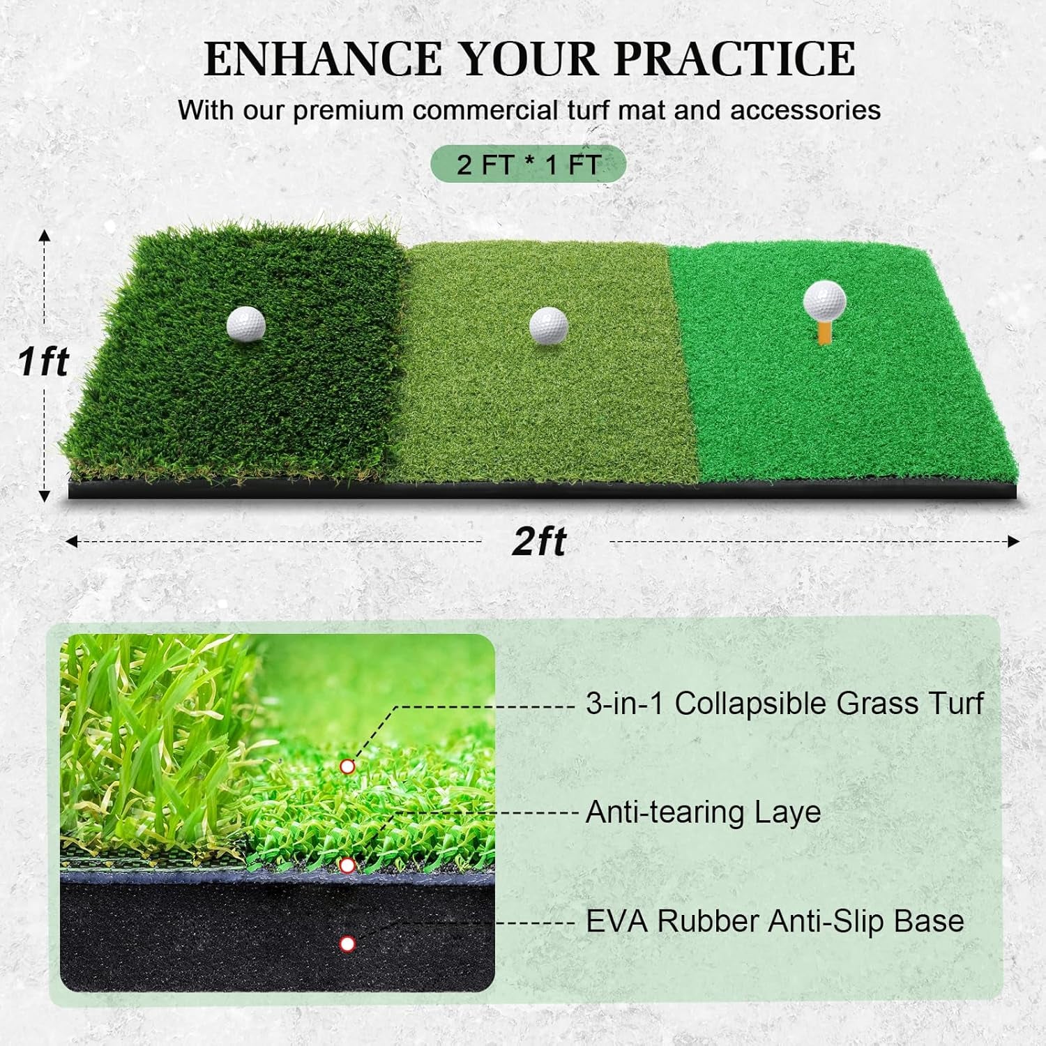Golf Net with Noise Reduction Design, 10X7Ft, Black, Nylon, Golf Hitting Net System, Practice Net with Tri-Turf Mat
