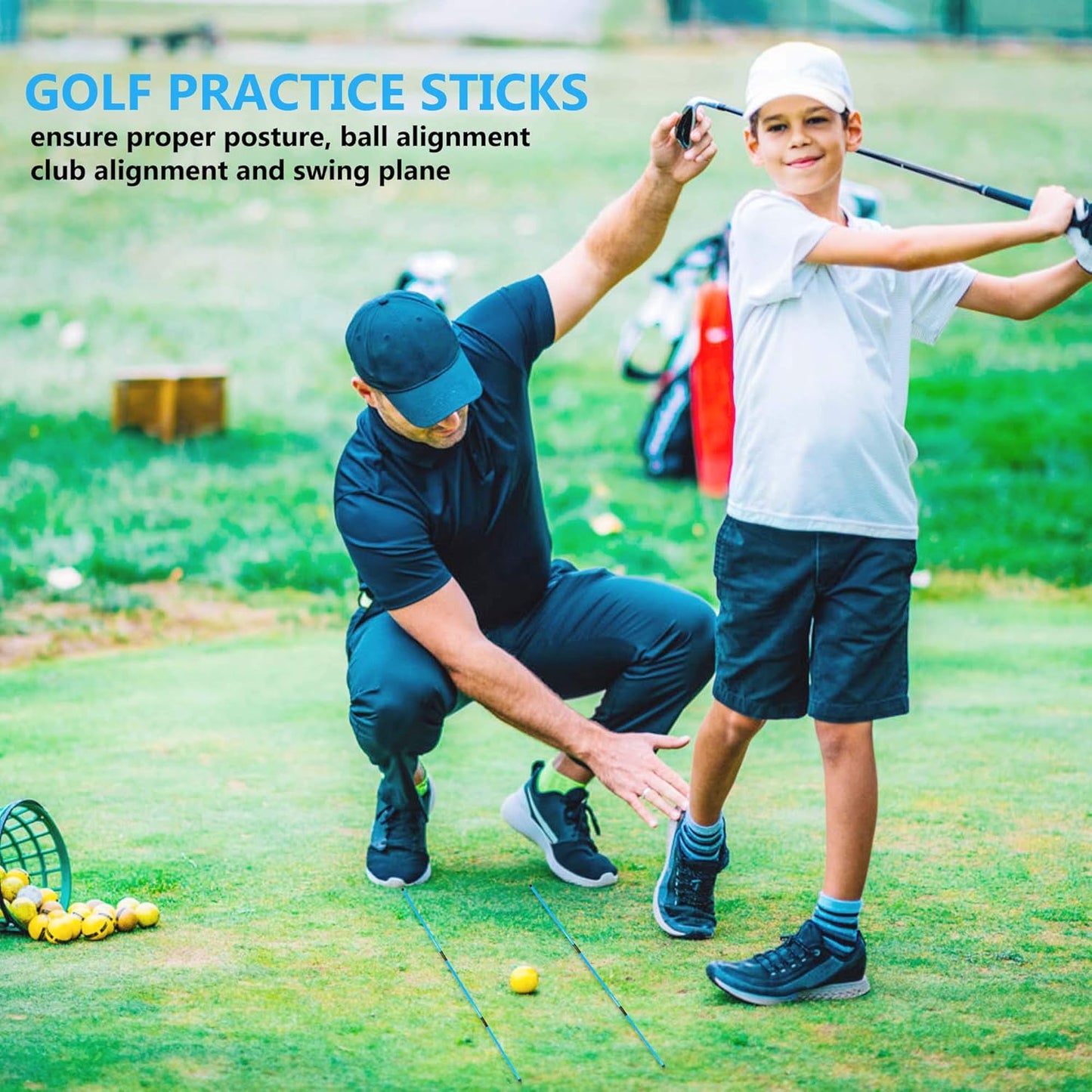 Golf Alignment Stick - Upgraded 48" Golf Sticks Training Aid 2 Pack for Aiming, Putting, Full Swing Trainer, Posture Corrector with Clear Tube Case Golf Gifts for Men Women Golfers
