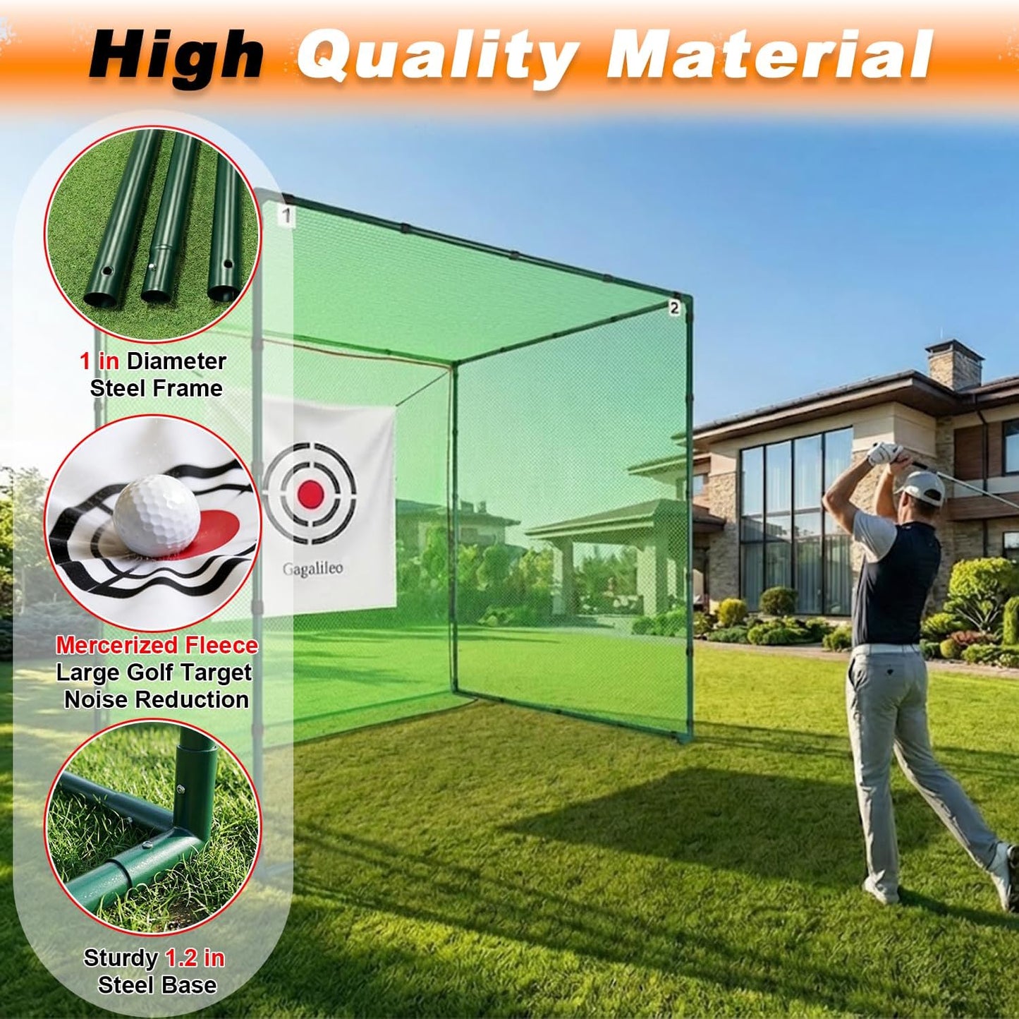Golf Cage Net with Steel Frame and Target: 10X10X10FT Heavy Duty Practice Net for Backyard Driving & Indoor Driving Range Outdoor Training