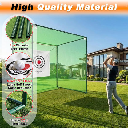 Golf Cage Net with Steel Frame and Target: 10X10X10FT Heavy Duty Practice Net for Backyard Driving & Indoor Driving Range Outdoor Training