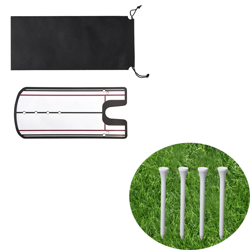 Golf Putting Alignment Mirror Portable Training Aid with 4X83Mm Wooden Tees Indoor Outdoor Practice Tool to Improve Putting Accu