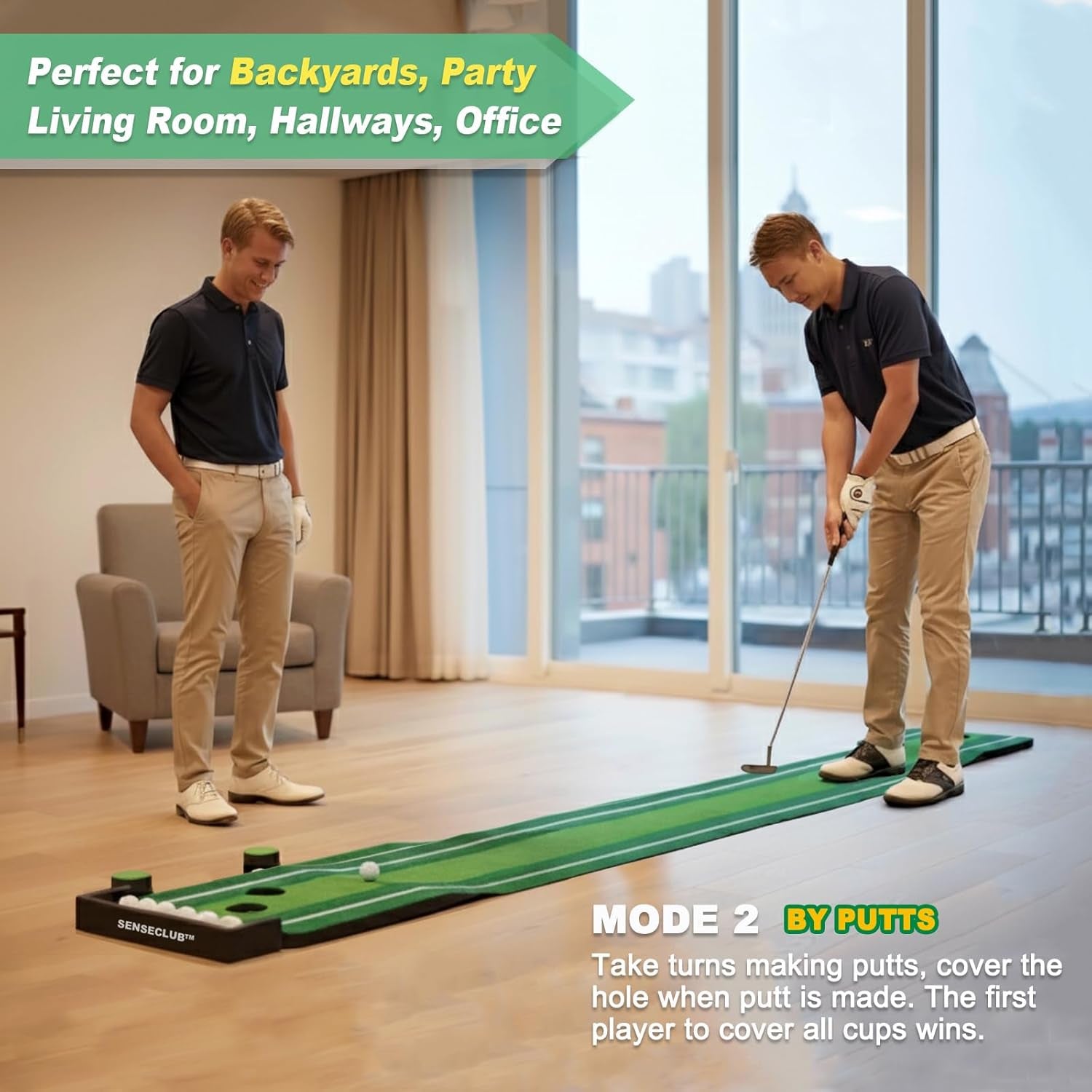 Indoor Putting Green, Foldable Putting Mat Golf Game Set, Golf Gifts for Men with Ball-Collect System