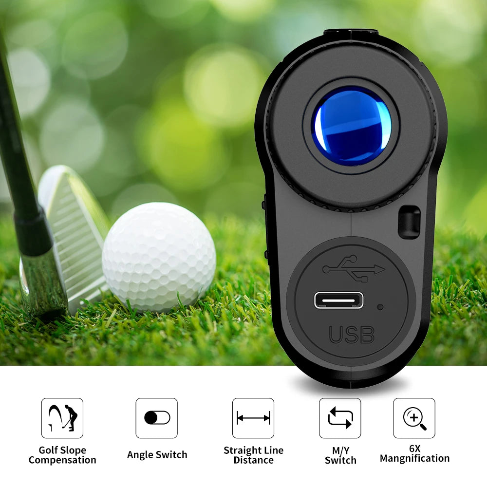 Golf Rangefinder Rechargeable Distance Meter with Slope Switch and Flag Lock Vibration for Golfing Promotion and Hunting