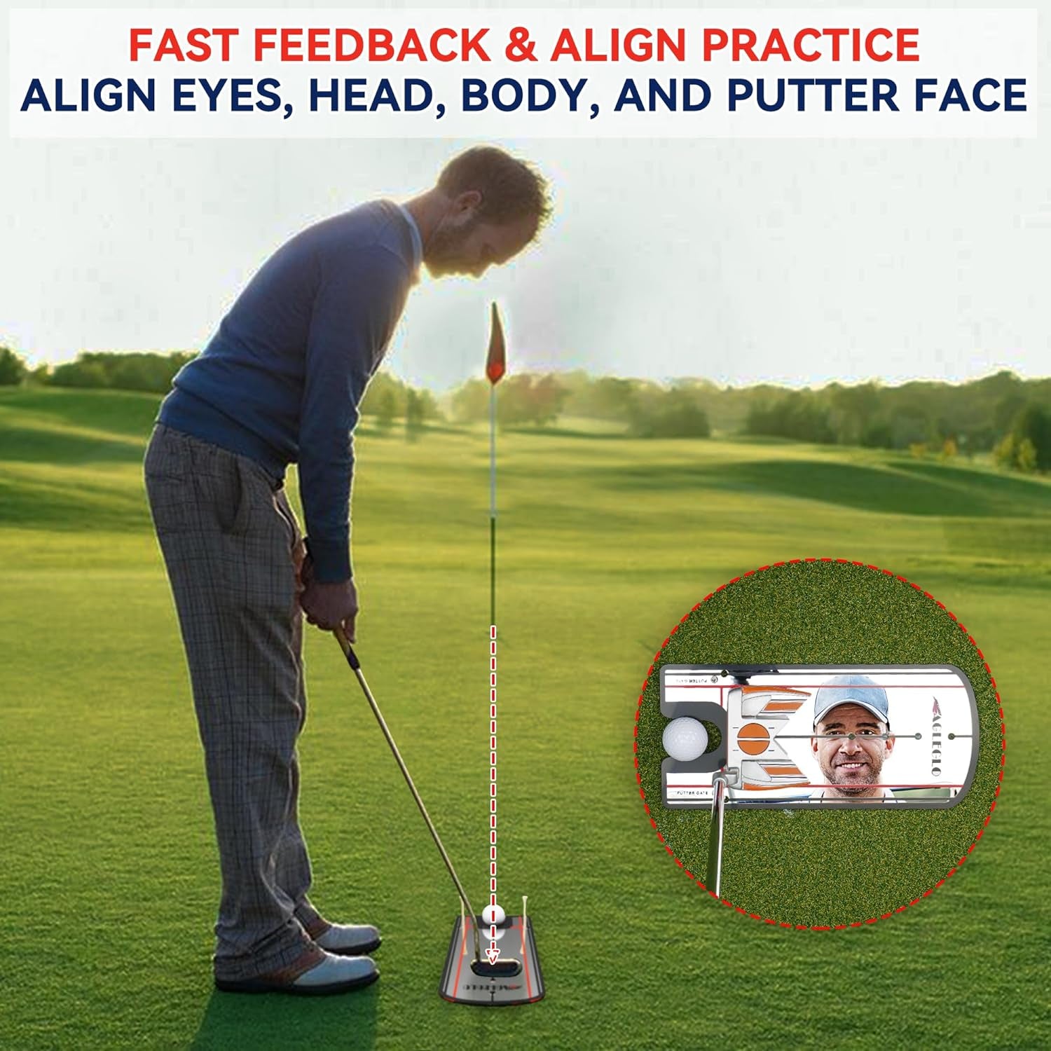 Golf Putting Mirror Training Aid - 12'L X 6'W Acrylic with Putter Line Mirrored, Putting Trainer for Golfer Align Eyes, Body, Putter Face, Golf Training Aid Equipment