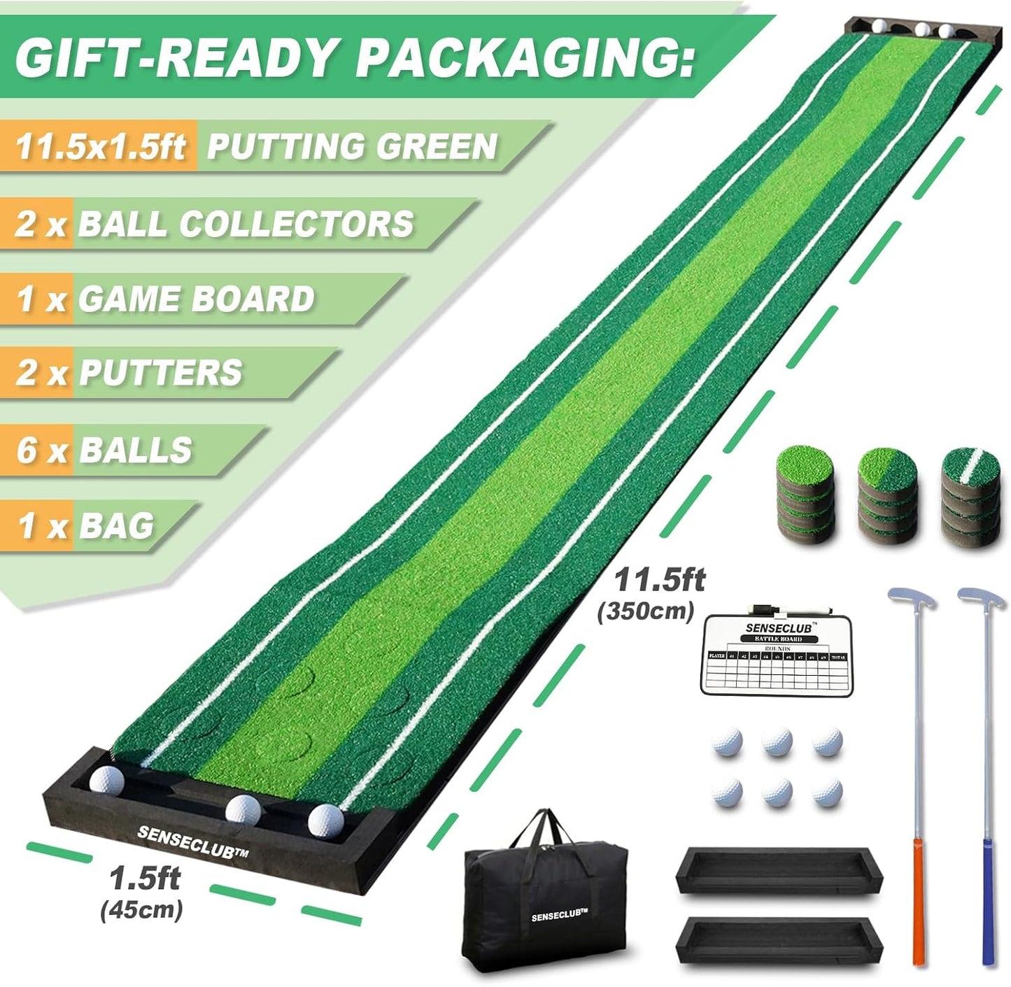 Indoor Putting Green, Foldable Putting Mat Golf Game Set, Golf Gifts for Men with Ball-Collect System