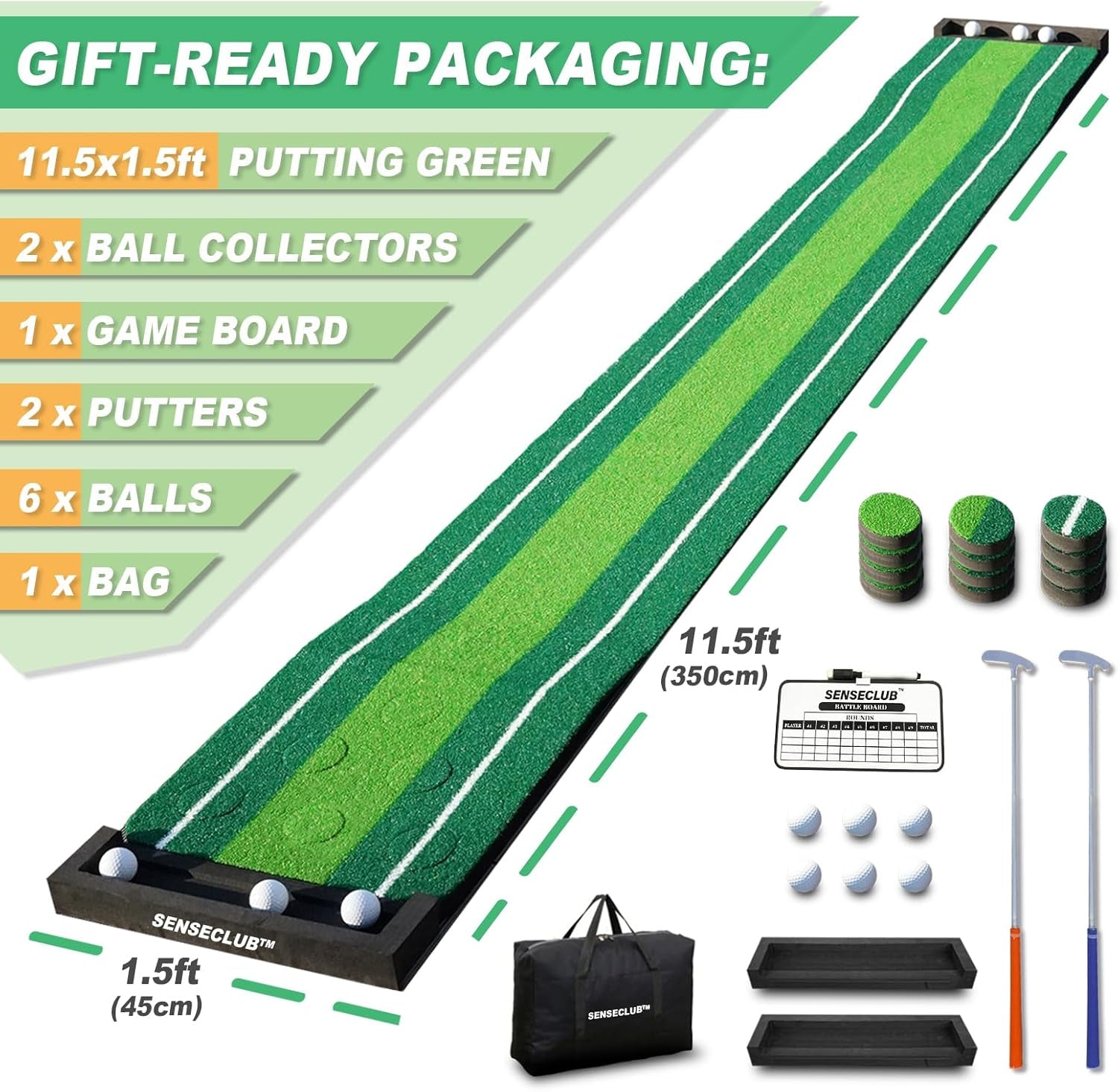 Indoor Putting Green, Foldable Putting Mat Golf Game Set, Golf Gifts for Men with Ball-Collect System