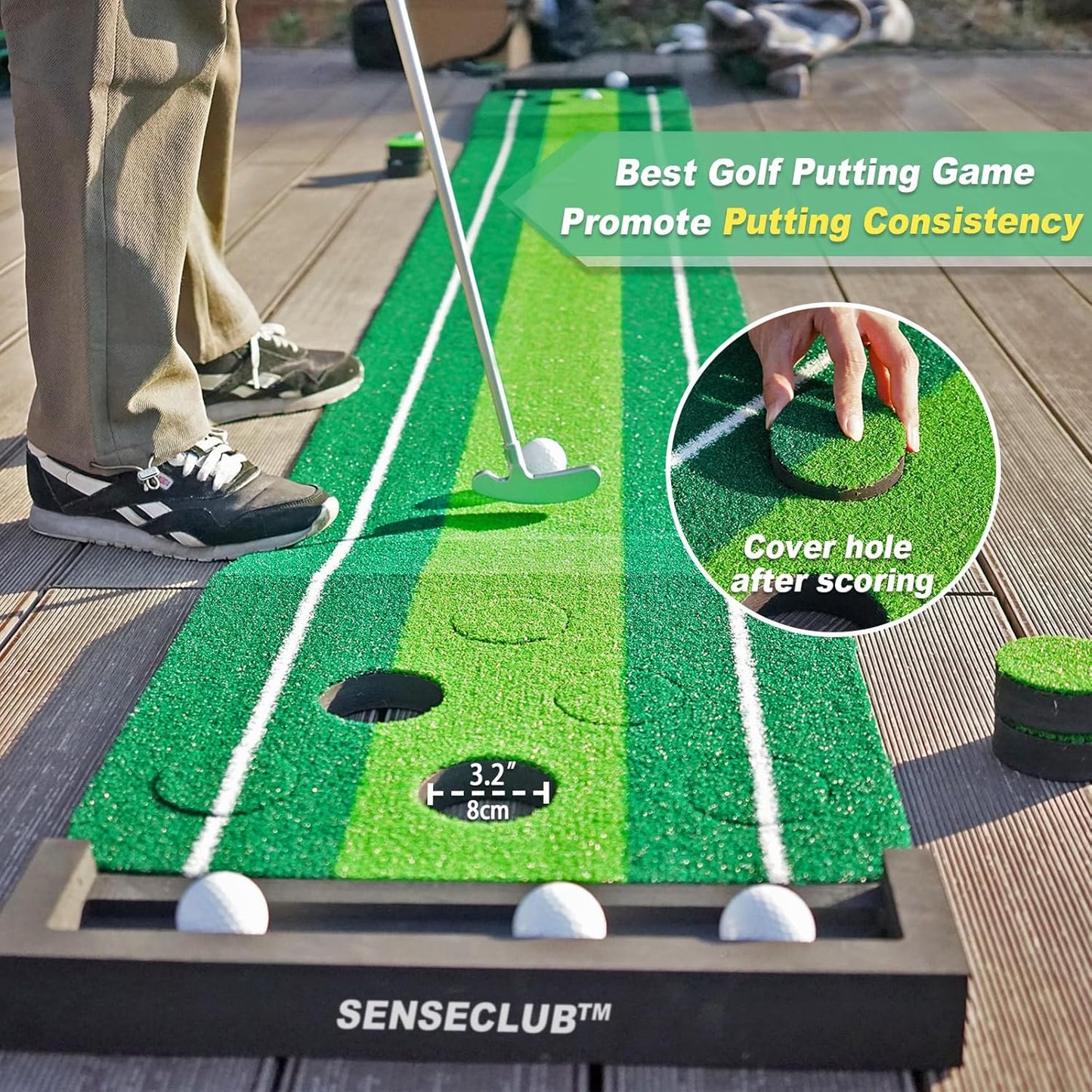 Indoor Putting Green, Foldable Putting Mat Golf Game Set, Golf Gifts for Men with Ball-Collect System