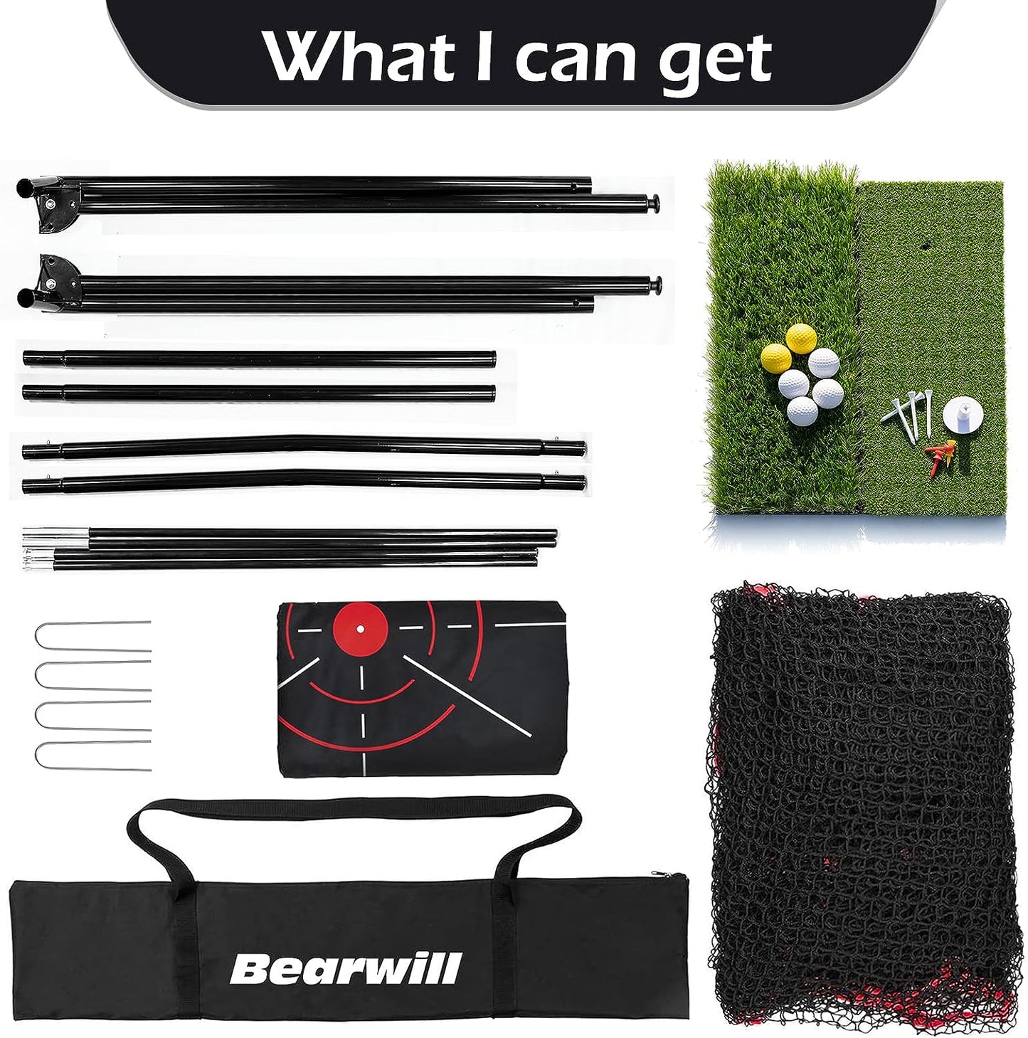 Golf Net, 10X7Ft Heavy Duty Golf Practice Nets with Mat, Target Cloth, 8 Tees, 6 Balls, Carry Bag for Backyard Driving Chipping Indoor Outdoor Training