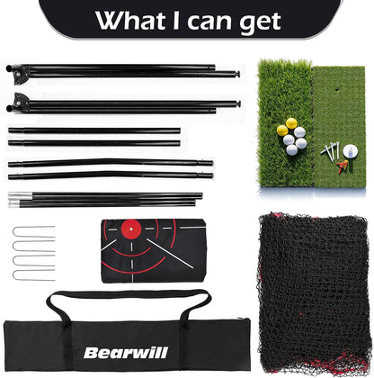 Golf Net, 10X7Ft Heavy Duty Golf Practice Nets with Mat, Target Cloth, 8 Tees, 6 Balls, Carry Bag for Backyard Driving Chipping Indoor Outdoor Training