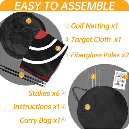 Golf Pop-Up Hitting Cage: 8X7X7Ft Practice Net with Target Portable Backyard Garage Training for Driving Chipping Swing Beginners & Golf Enthusiasts